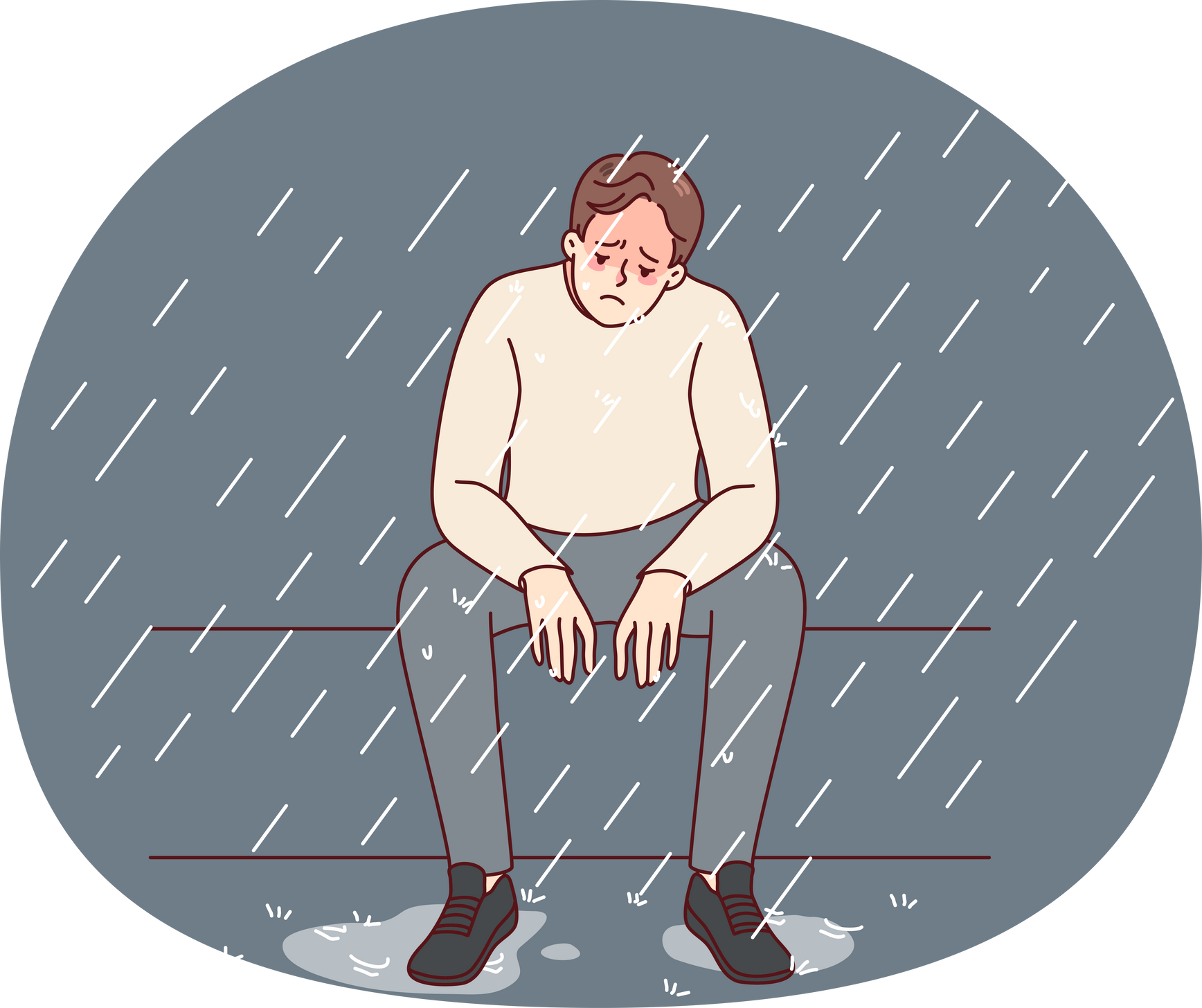 Unhappy man under rain feeling depressed